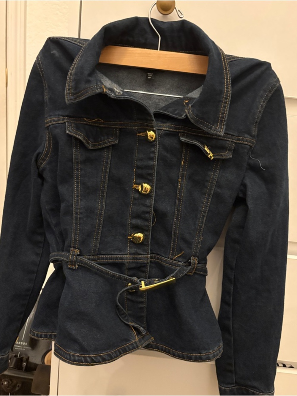 Express Dark Blue Denim Jacket (Golden Accents.)